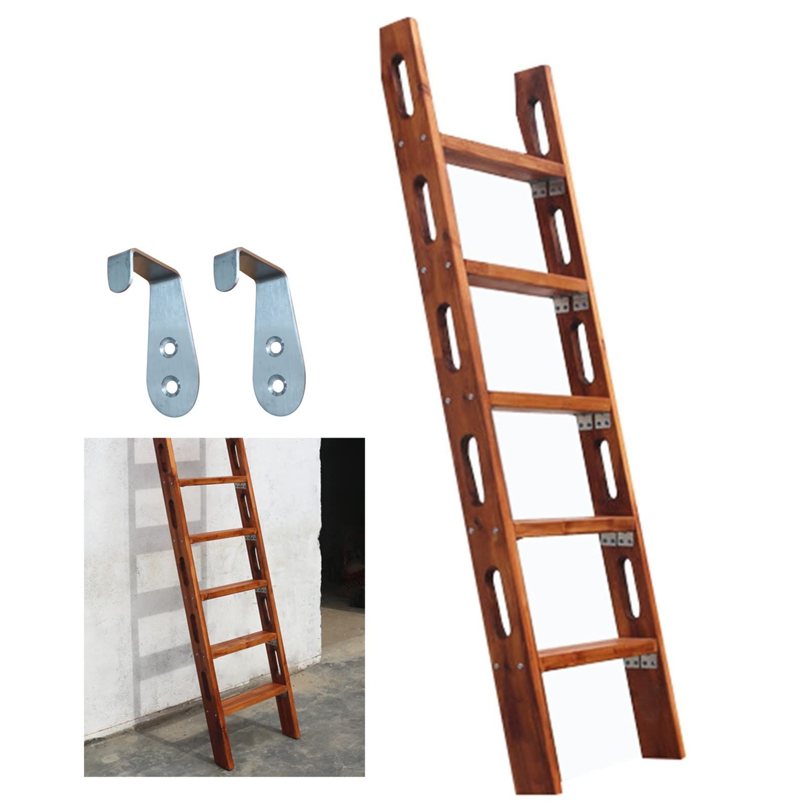ZIMGOD Solid Wood Bunk Ladder Brown, Indoor Outdoor Twin Bed